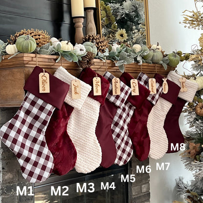 Burgundy Maroon Plaid Christmas Stocking - Personalized