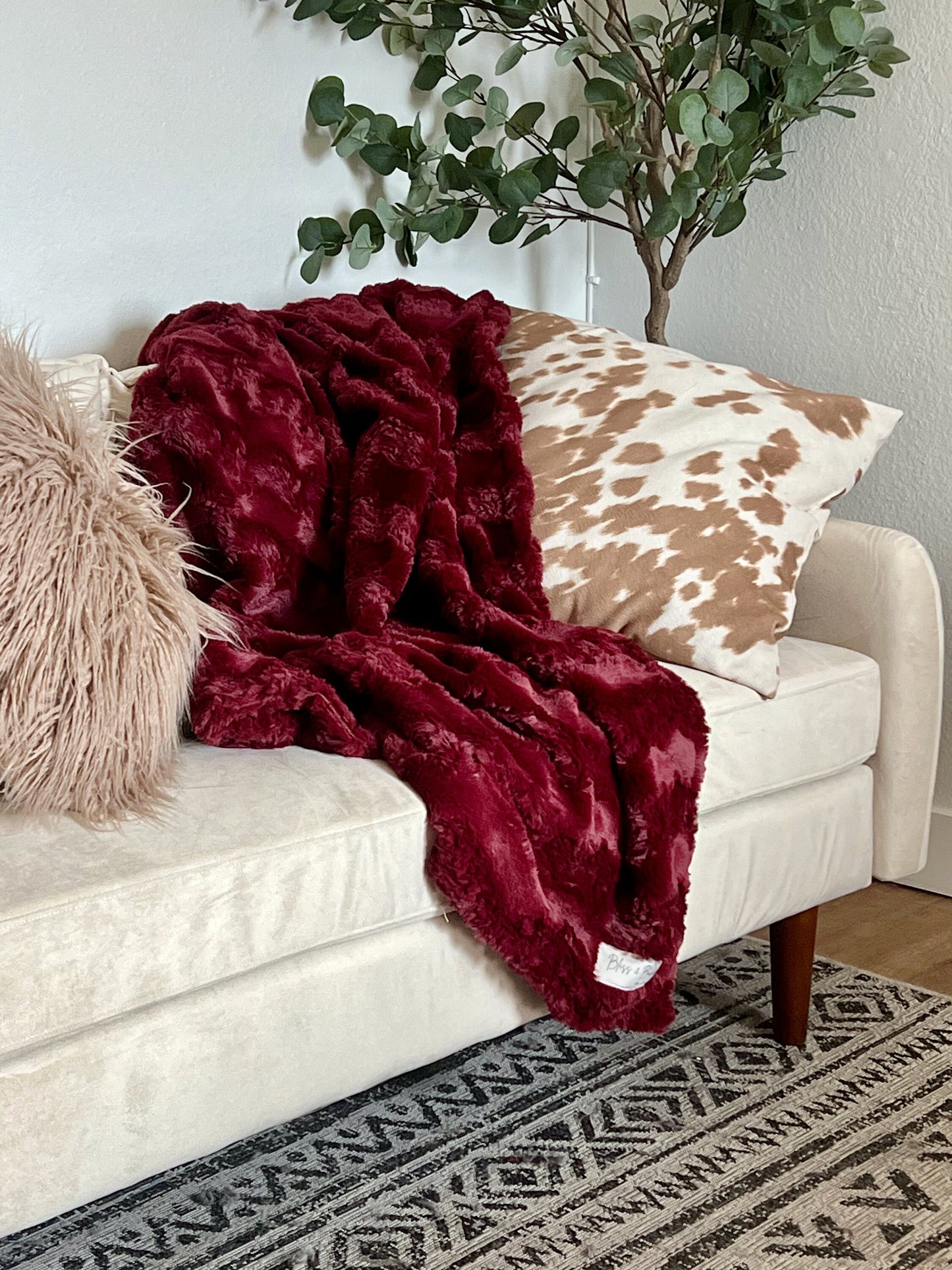 Merlot Glacier Burgundy Living Adult Minky Throw Blanket