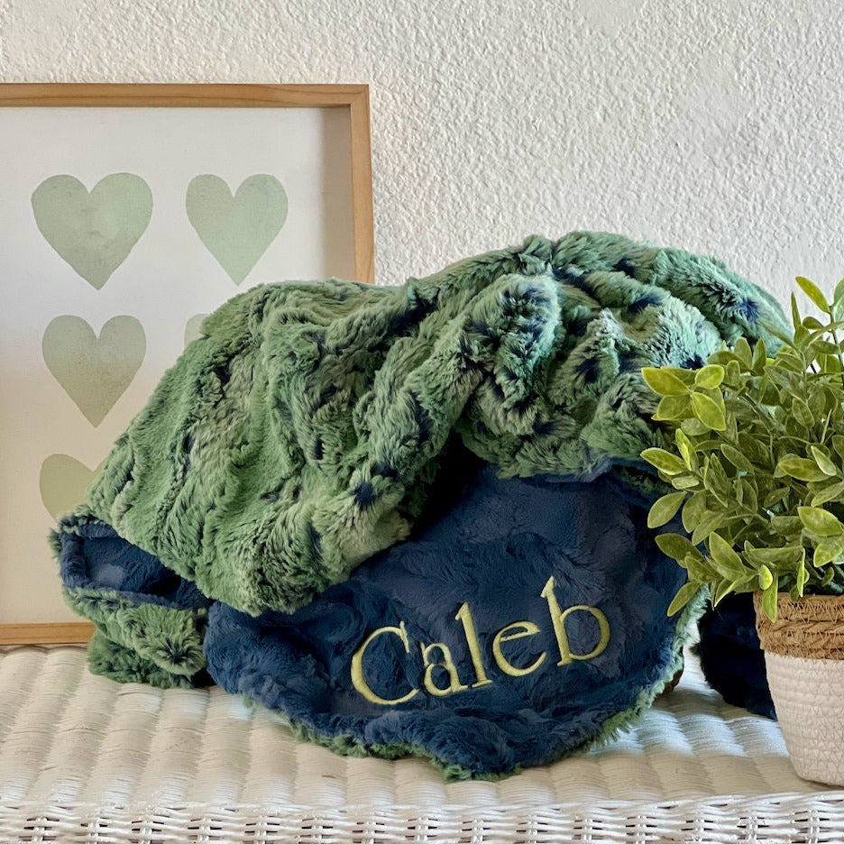 Wild Rabbit Artichoke Minky Baby Blanket - Green Baby Boy Blanket - Personalized