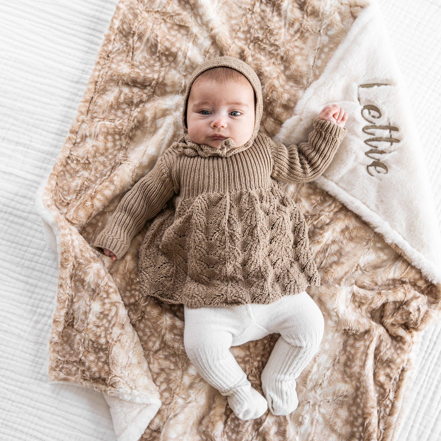 Beige Fawn and Ivory Seal Minky Baby Blanket - Personalized