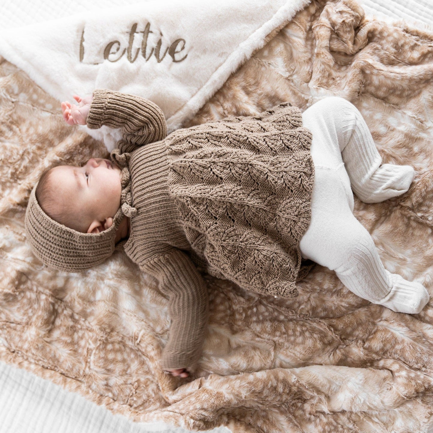 Beige Fawn and Ivory Seal Minky Baby Blanket - Personalized