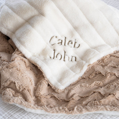 Latte Glacier and Sydney Natural Minky Baby Blanket - Personalized