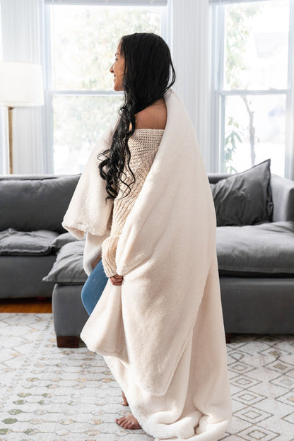 Natural Seal Ultra Plush Ivory Adult Minky Throw Blanket