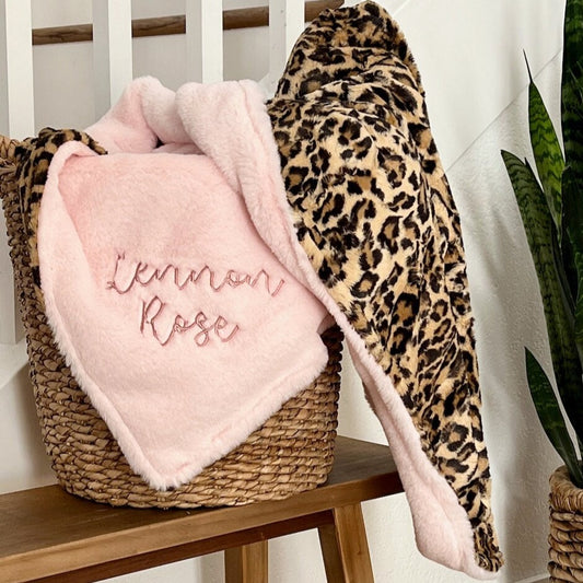 Leopard Sand Minky Baby Blanket - Personalized