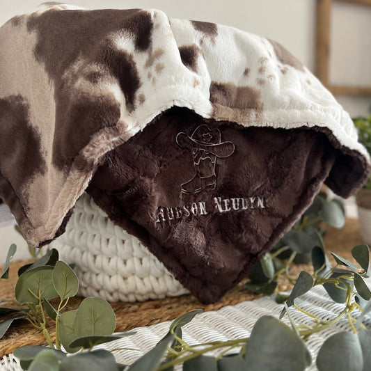 Cowboy Brown Sugar Cow Minky Baby Blanket - Personalized