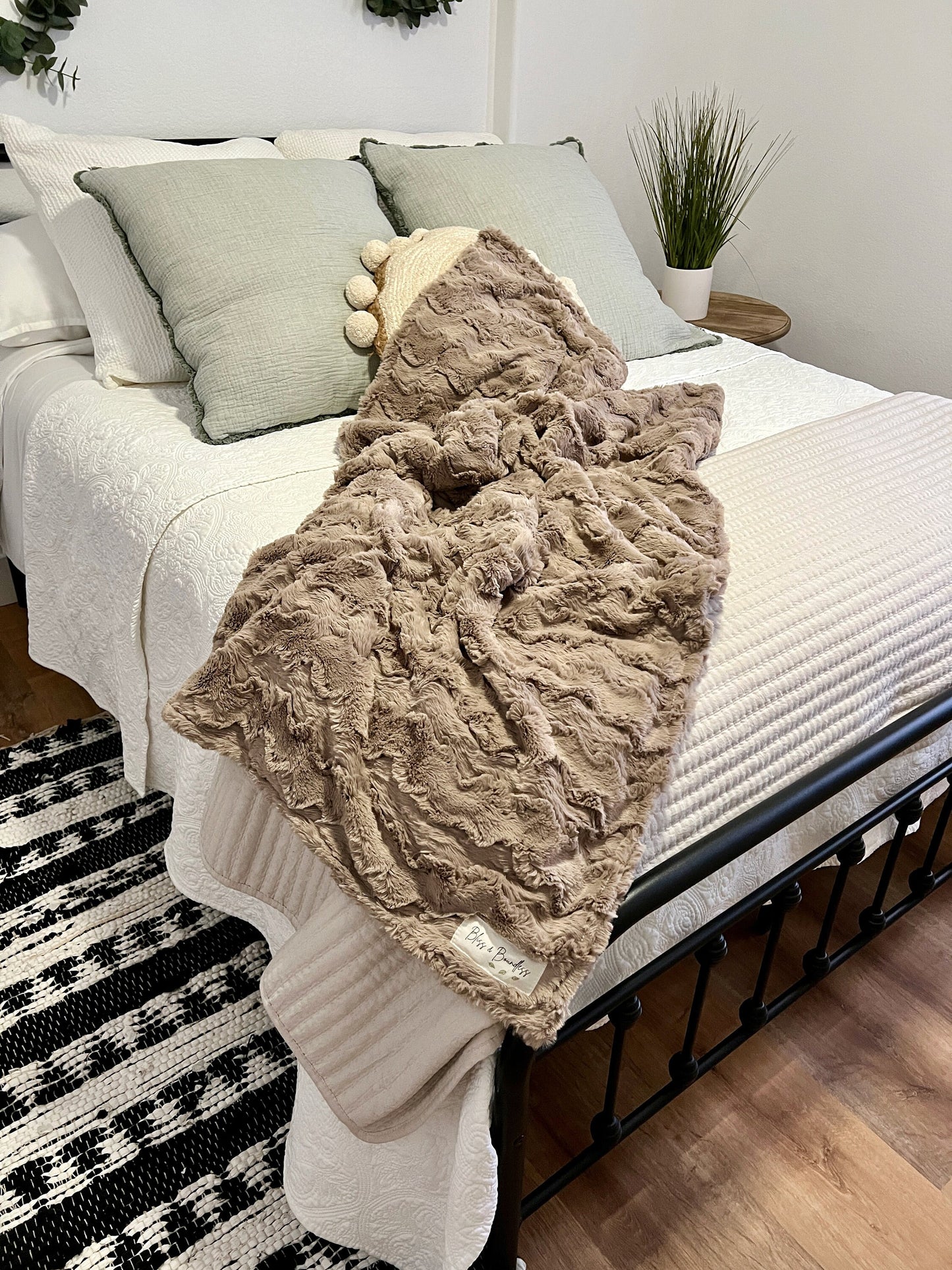 Taupe Glacier Adult Minky Throw Blanket