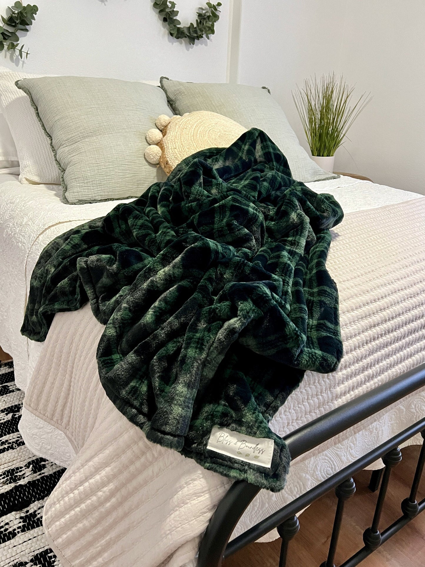 Green Plaid Blanket Chic Adult Minky Throw Blanket