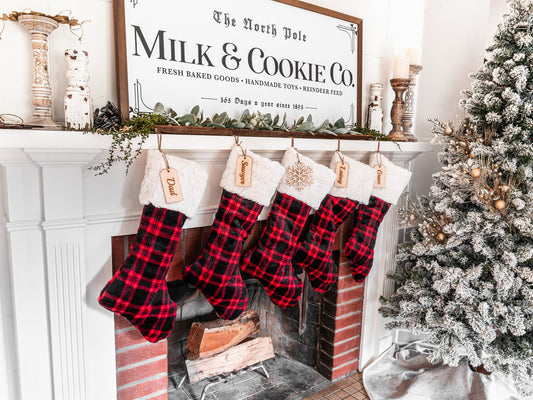 Red Buffalo Check Plaid Christmas Stocking - Personalized